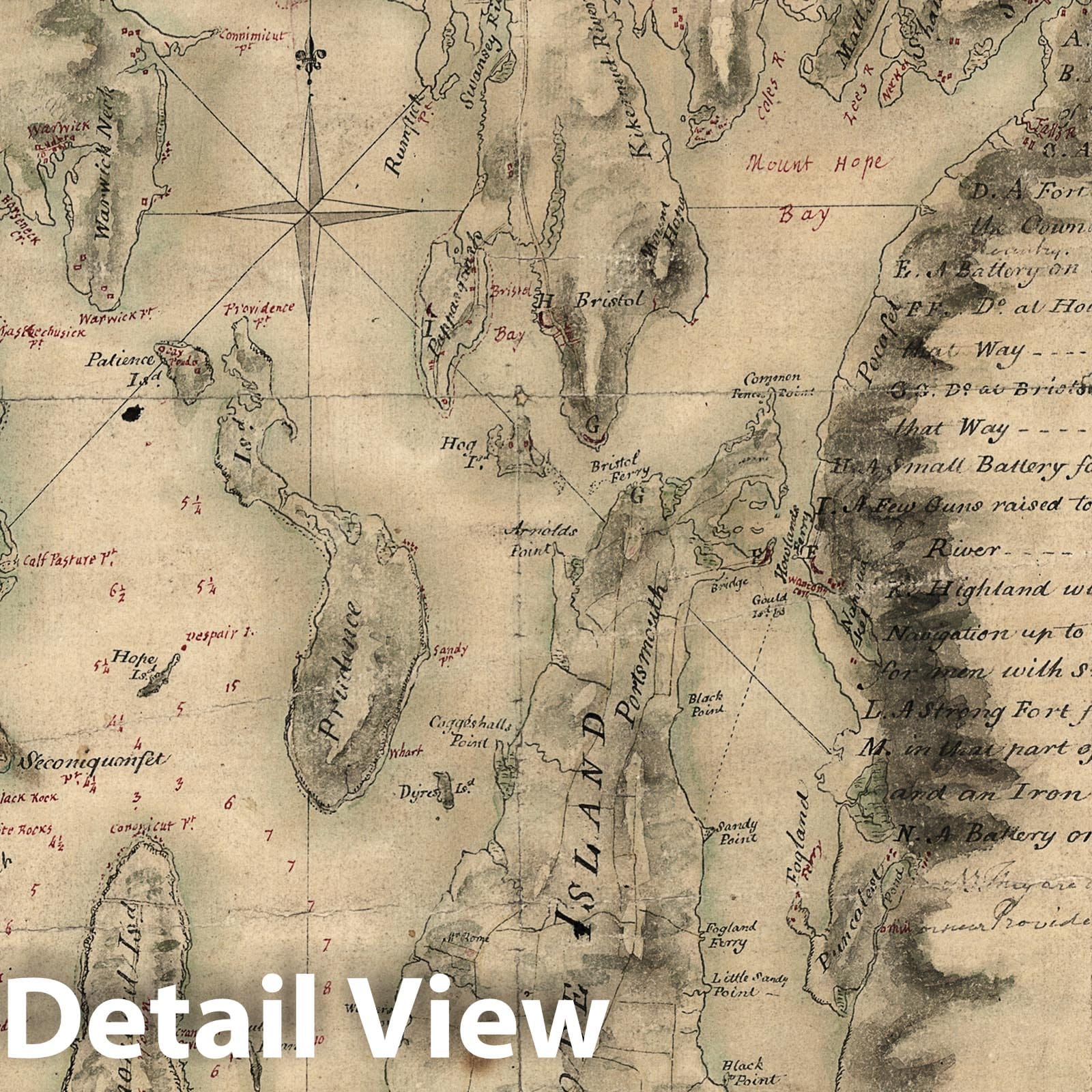 Historic Map : 18th Century Coastal Charts, Narraganset Bay 1777 Topographic Map , Vintage Wall Art, v2