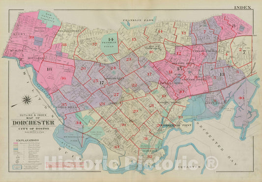 Historic Map : Atlas City of Boston, Dorchester, Dorchester 1933 Index Plate , Vintage Wall Art