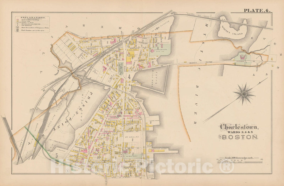 Historic Map : City Atlas of Boston, Massachusetts, Charlestown 1882 Plate 006 , Vintage Wall Art