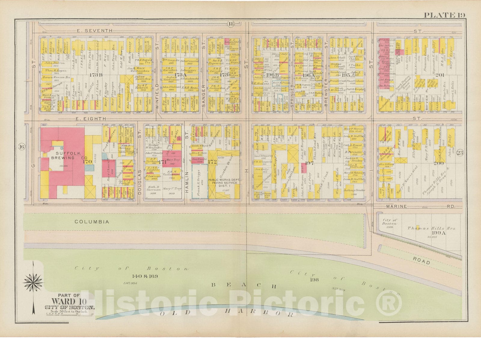 Historic Map : Atlas City of Boston: South Boston 1919 Plate 019 , Vintage Wall Art