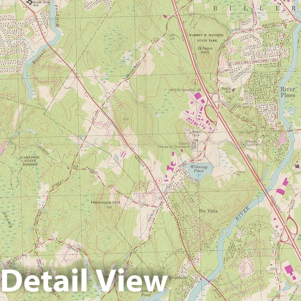 Historic Map : USGS 7.5 Minute Sheets and Quadrangles, Billerica & Carlisle & Chelmsford 1979 Topographic Map , Vintage Wall Art