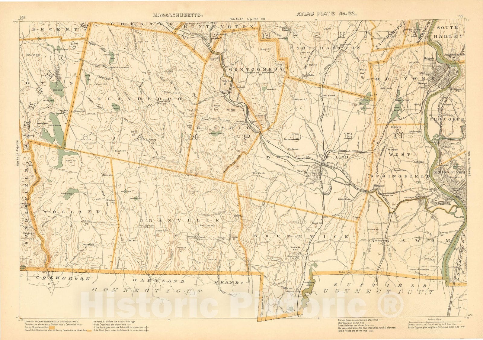 Historic Map : Topo Atlas of Massachusetts, Agawam & Blandford & Granville & Holyoke & Russell & Southwick & Westfield 1908 Plate 022 , Vintage Wall Art