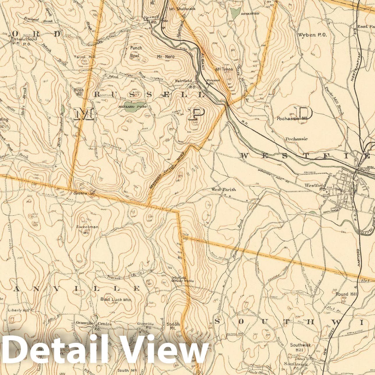 Historic Map : Topo Atlas of Massachusetts, Agawam & Blandford & Granville & Holyoke & Russell & Southwick & Westfield 1908 Plate 022 , Vintage Wall Art