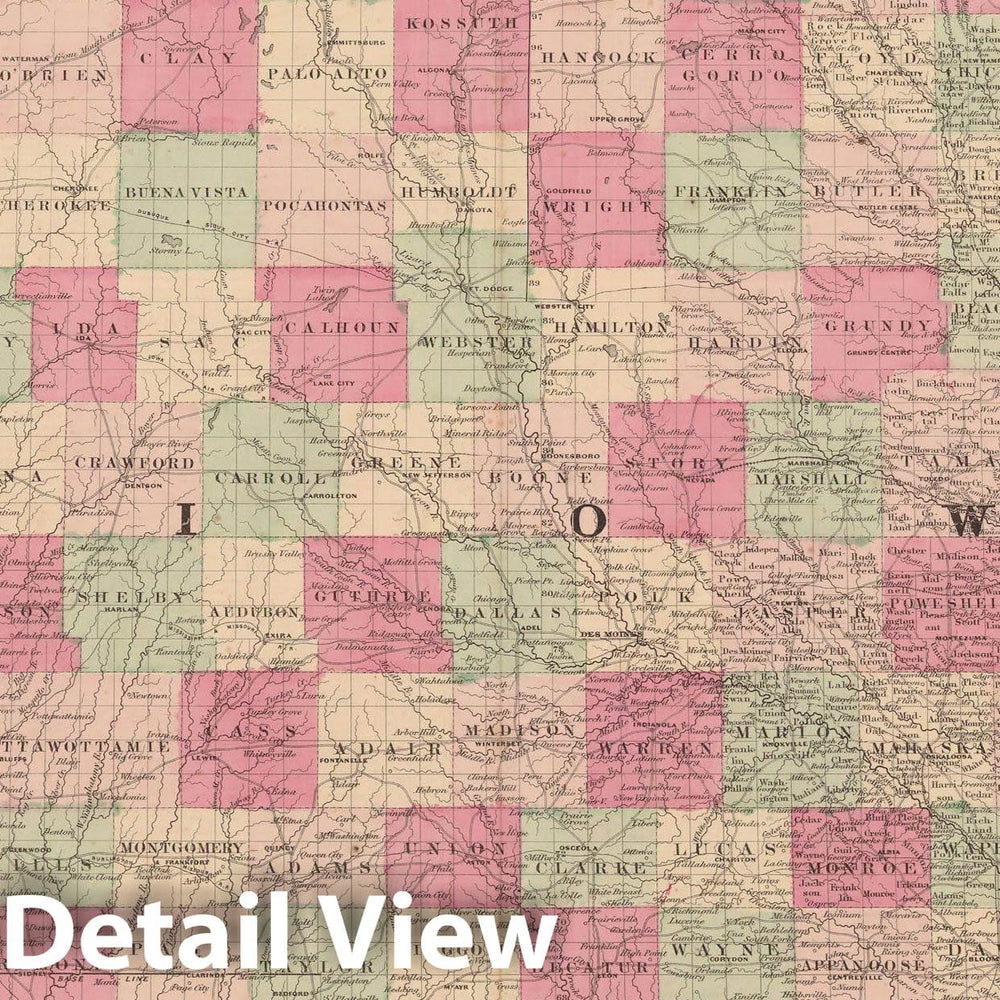 Historic Map : Iowa & Nebraska 1865 , Johnson's Family Atlas , Vintage Wall Art