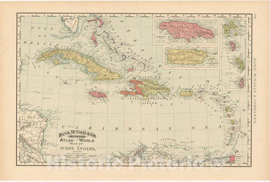 Historic Map : West Indies 1892 , Rand McNally's Atlas World , Vintage Wall Art