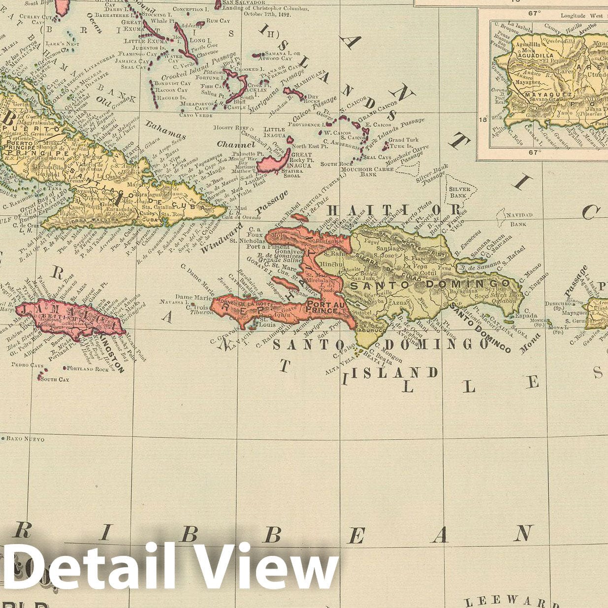 Historic Map : West Indies 1892 , Rand McNally's Atlas World , Vintage Wall Art