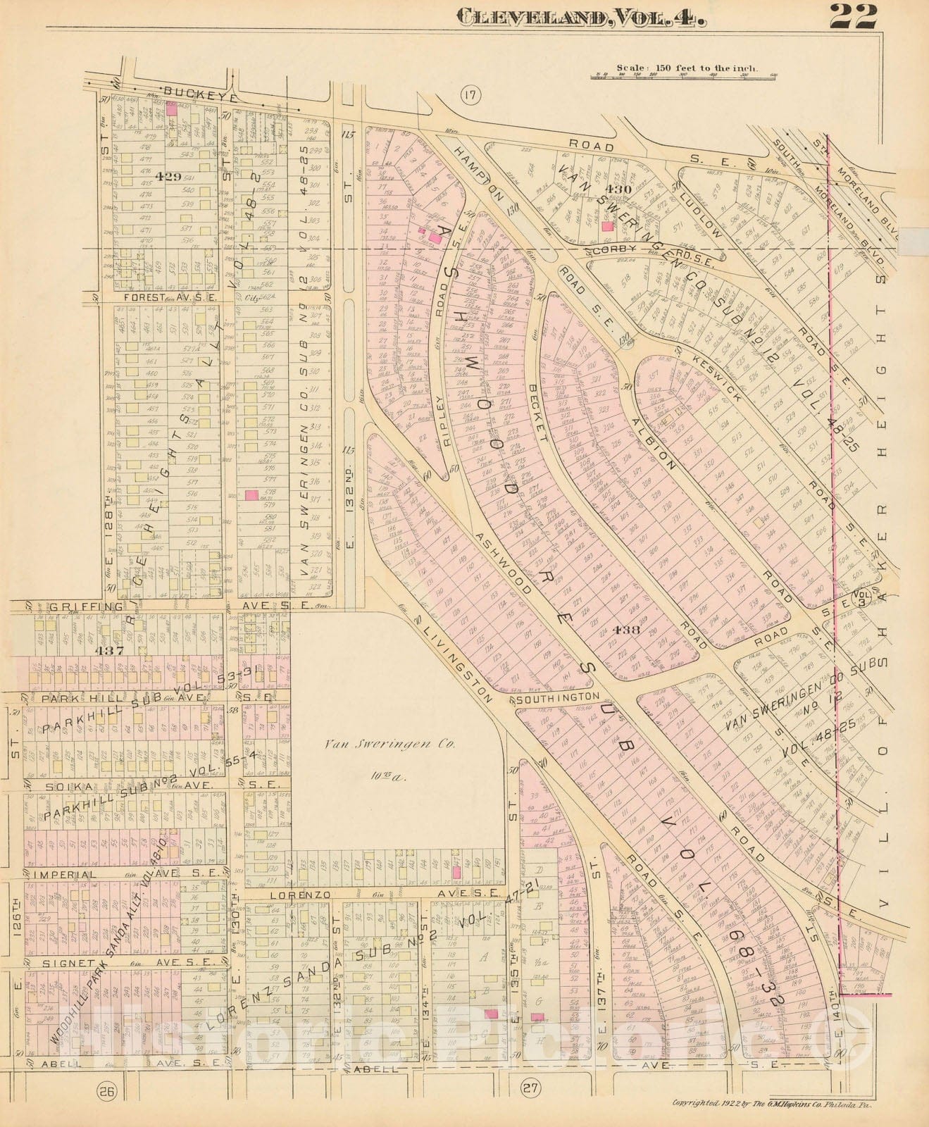 Historic Map : Atlas City of Cleveland, Vol. Four, Cleveland 1922 22R , Vintage Wall Art