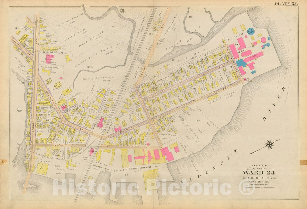 Historic Map : Atlas City of Boston, Vol. 5, Dorchester, Dorchester 1894 Plate 032 , Vintage Wall Art