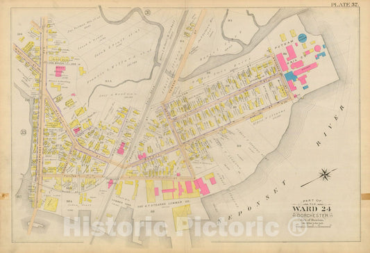 Historic Map : Atlas City of Boston, Vol. 5, Dorchester, Dorchester 1894 Plate 032 , Vintage Wall Art