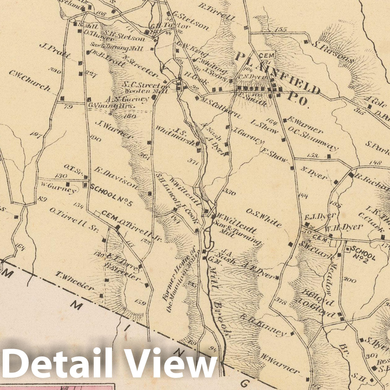 Historic Map : Atlas of Hampshire County Massachusetts, Plainfield 1873 , Vintage Wall Art