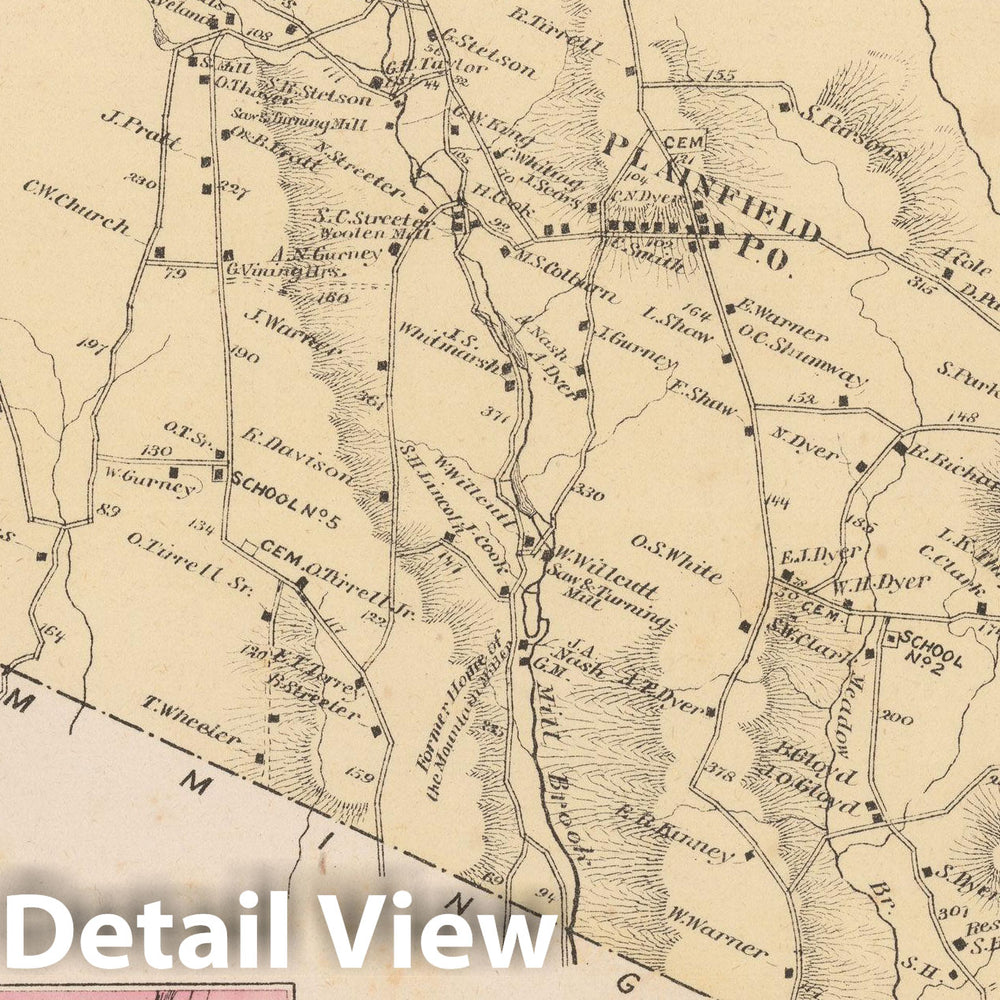 Historic Map : Atlas of Hampshire County Massachusetts, Plainfield 1873 , Vintage Wall Art