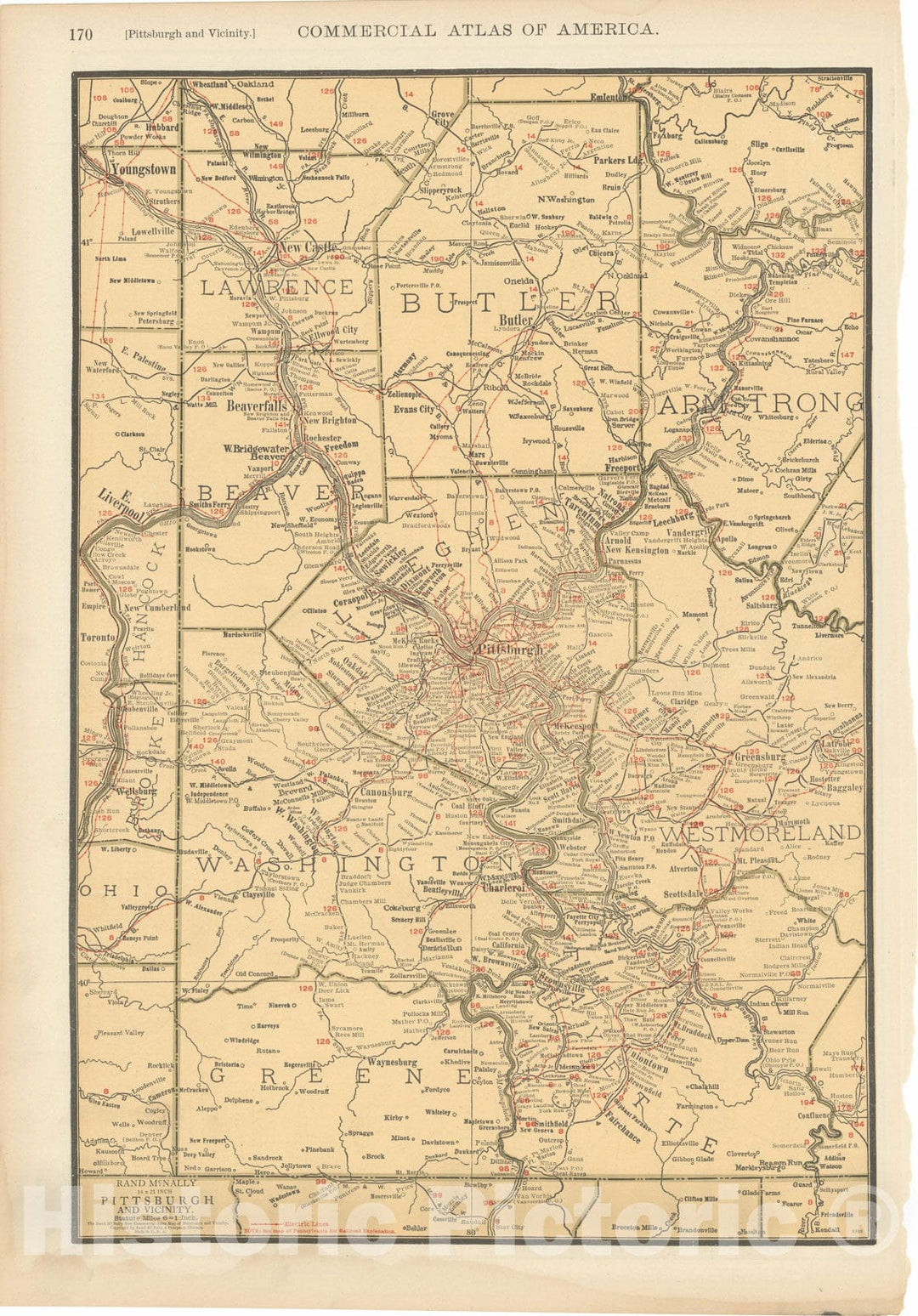 Historic Map : Commercial Atlas of America, 56th Edition, Pittsburgh 1925 , Vintage Wall Art