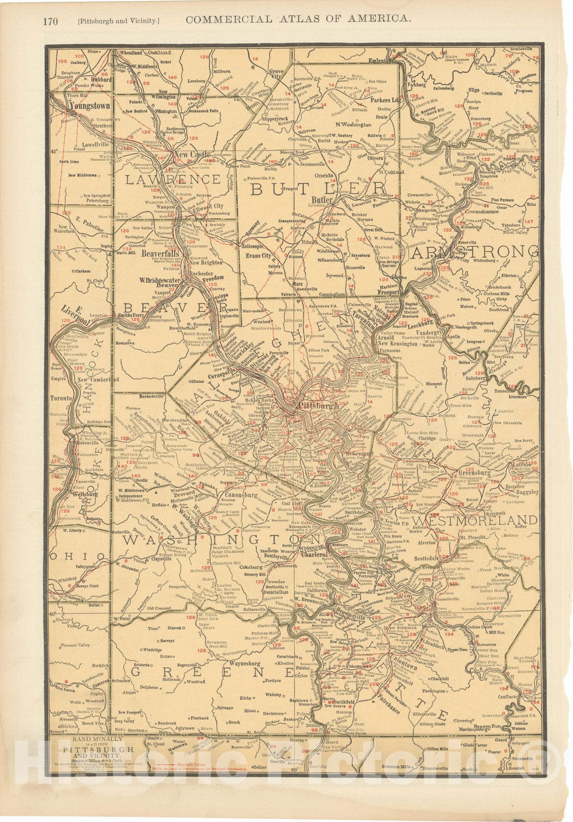 Historic Map : Commercial Atlas of America, 56th Edition, Pittsburgh 1925 , Vintage Wall Art