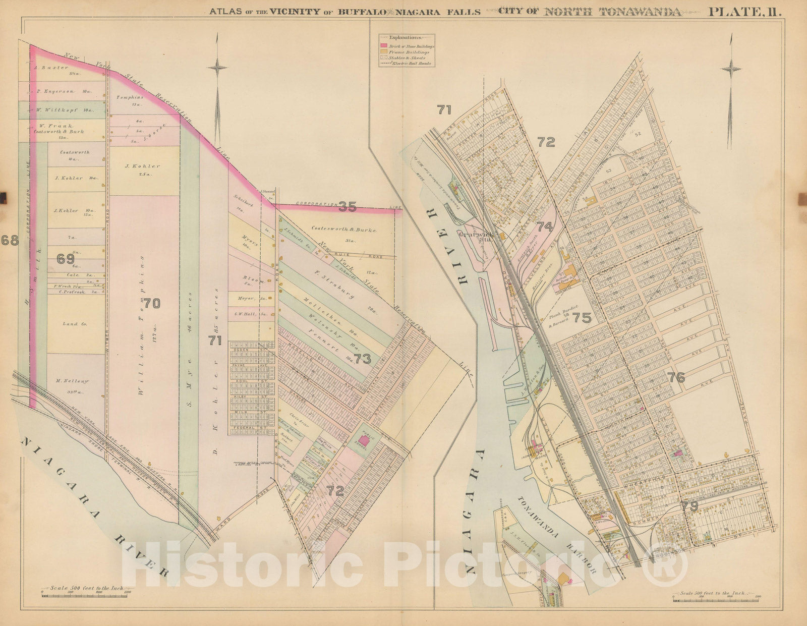 Historic Map : Atlas of Niagara Falls, North Tonawanda and Buffalo, NY, North Tonawanda 1893 Plate 011 , Vintage Wall Art