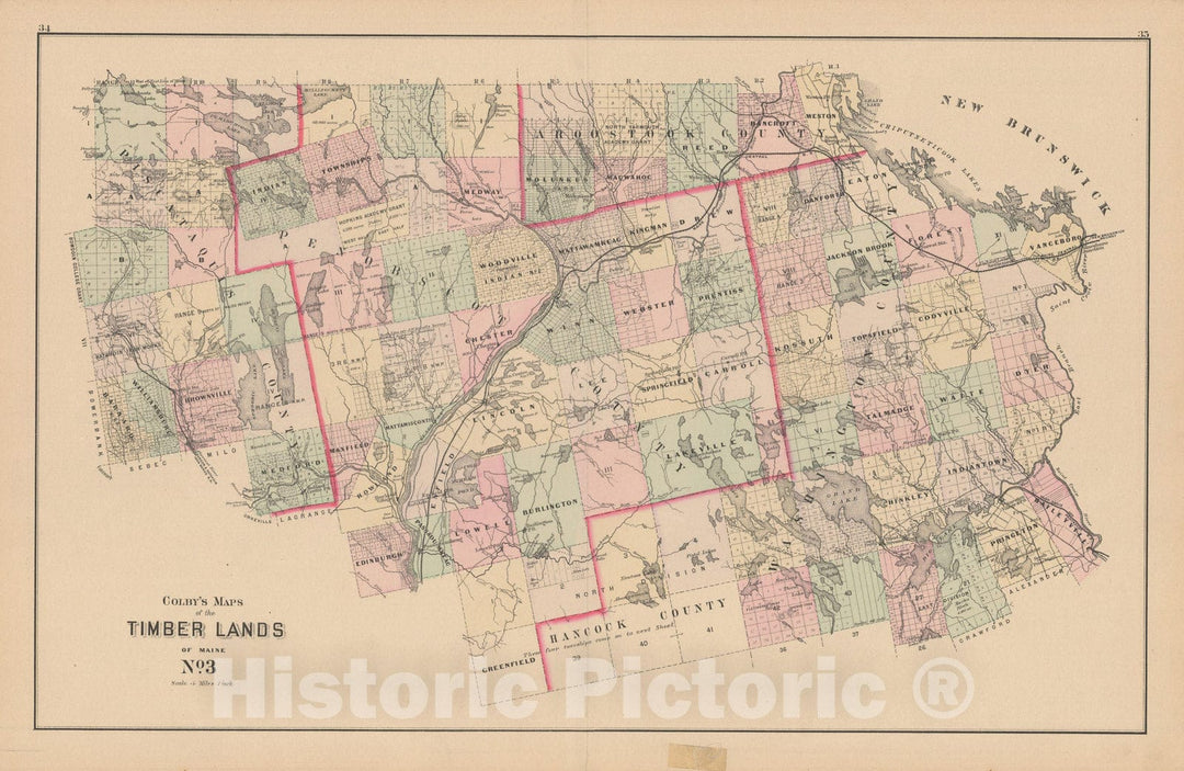 Historic Map : Atlas of Maine, Timberlands #3 1885 , Vintage Wall Art