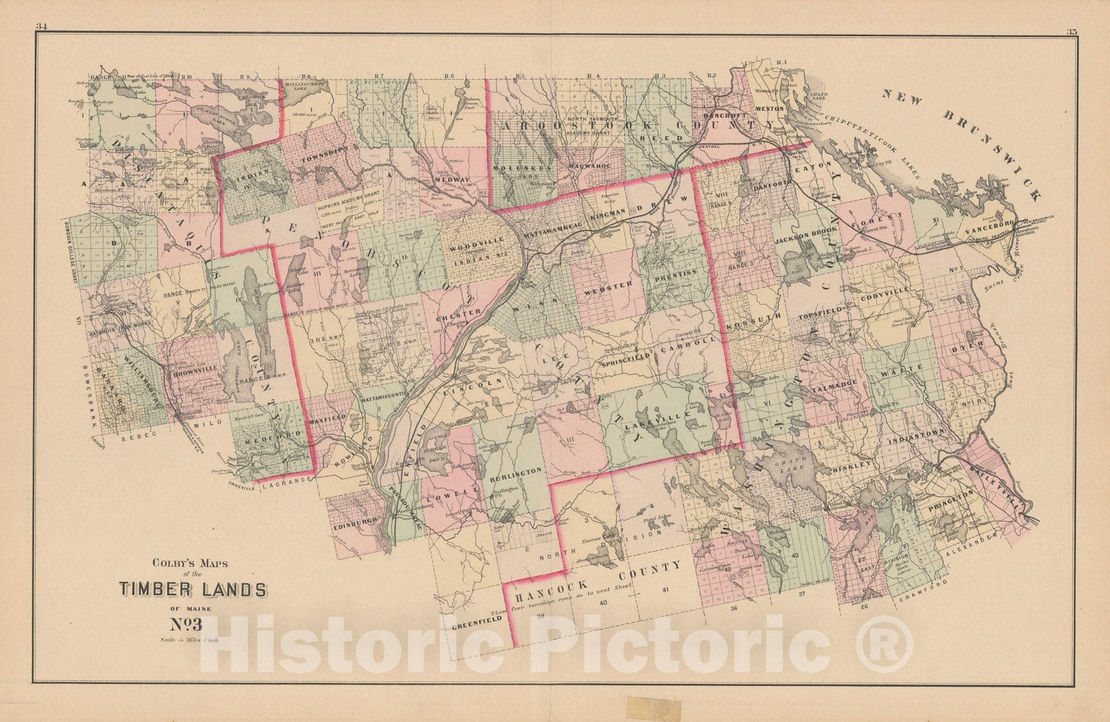 Historic Map : Atlas of Maine, Timberlands #3 1885 , Vintage Wall Art