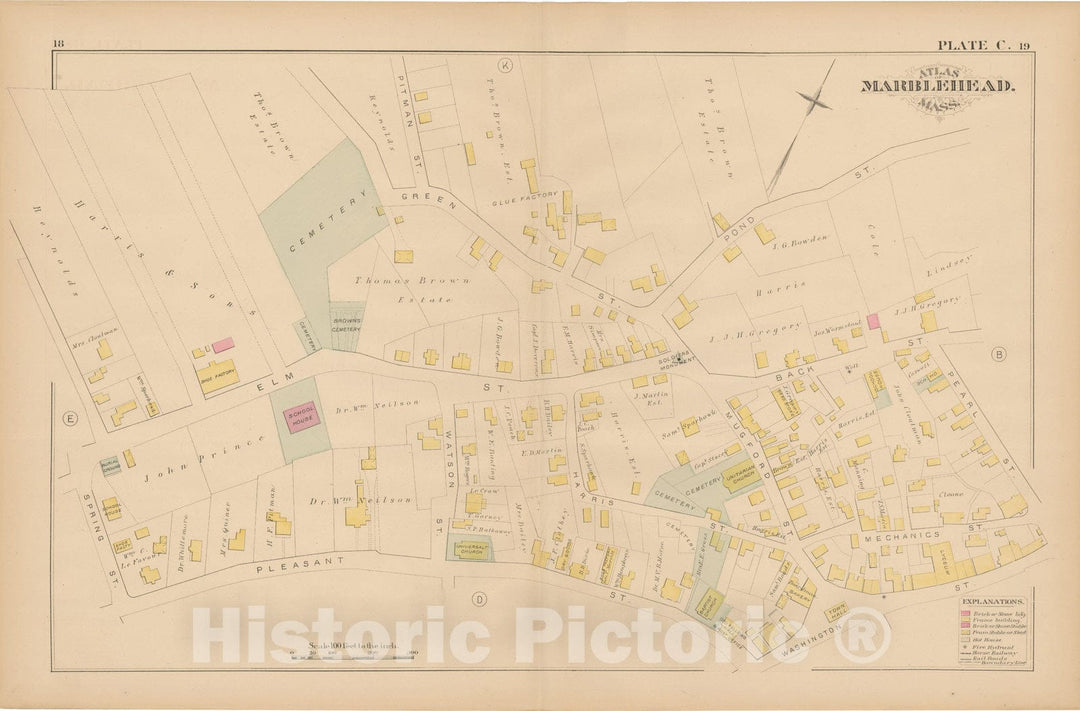 Historic Map : Atlas of Marblehead, Marblehead 1881 Plate C , Vintage Wall Art