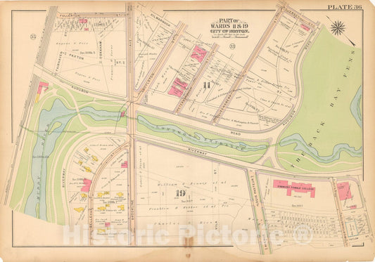 Historic Map : Atlas City of Boston, Boston 1912 Plate 036 , Vintage Wall Art