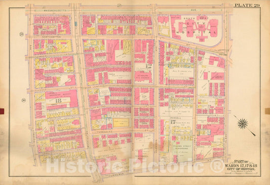 Historic Map : Atlas City of Boston, Boston 1912 Plate 029 , Vintage Wall Art