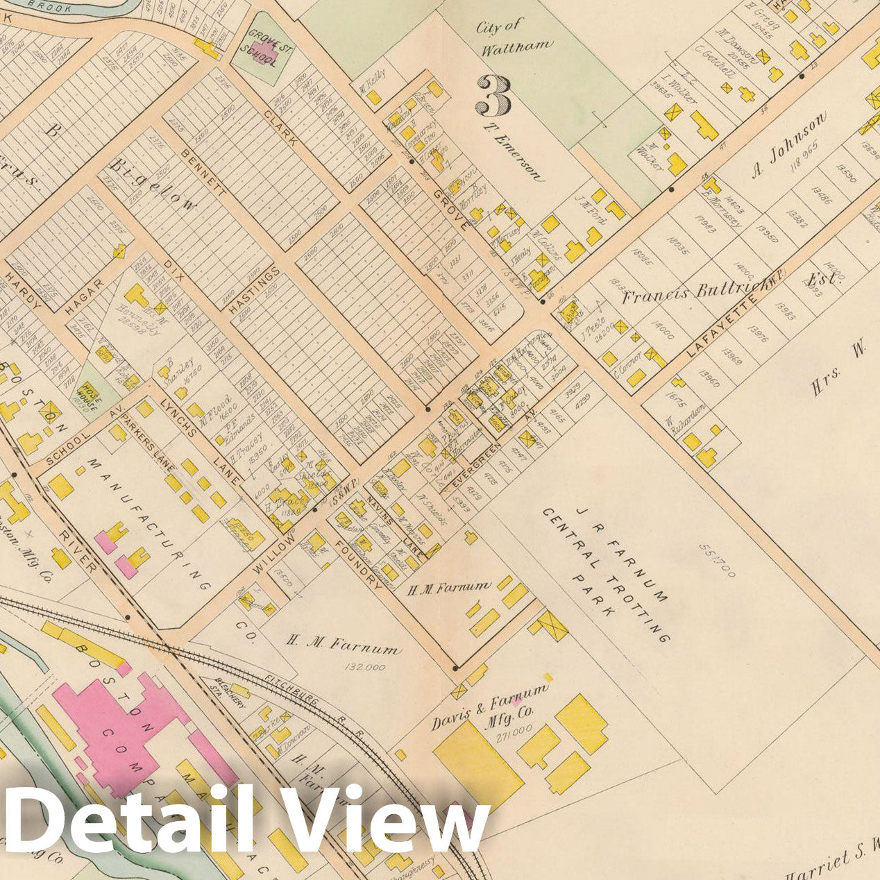 Historic Map : Atlas of Middlesex County, MA Vol. 1, Waltham 1900 Plate 046 , Vintage Wall Art
