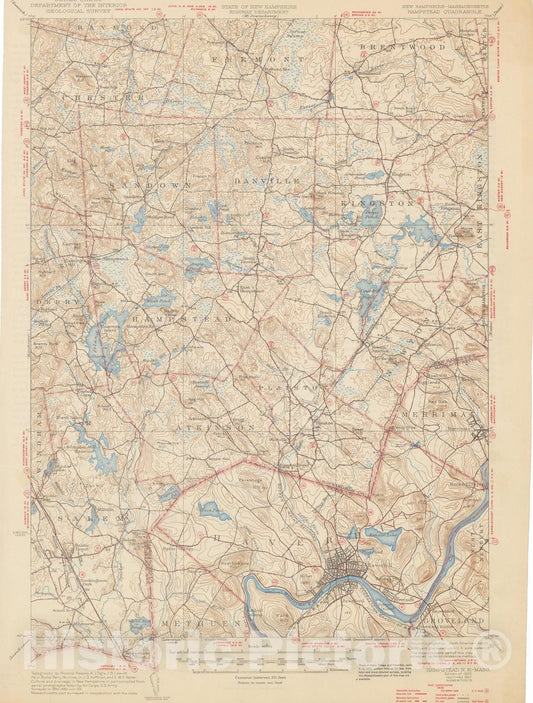 Historic Map : USGS 7.5 Minute Sheets and Quadrangles, Atkinson & Hampstead & Haverhill & Plaistow & Salem 1947 Topographic Map , Vintage Wall Art