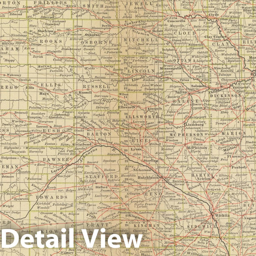 Historic Map : Kansas 1914 , Century Atlas of the World, Vintage Wall Art