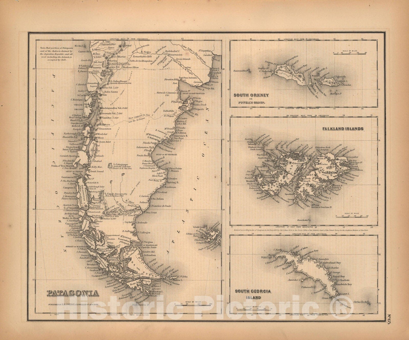 Historic Map : General Atlas (Of The World), Patagonia 1857 , Vintage Wall Art