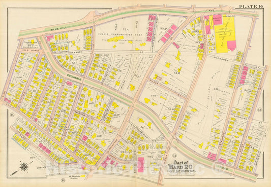 Historic Map : Atlas City of Boston, Dorchester, Dorchester 1910 Plate 014 , Vintage Wall Art