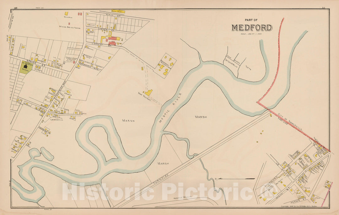 Historic Map : Atlas of Middlesex County, Massachusetts, Medford 1889 , v5, Vintage Wall Art