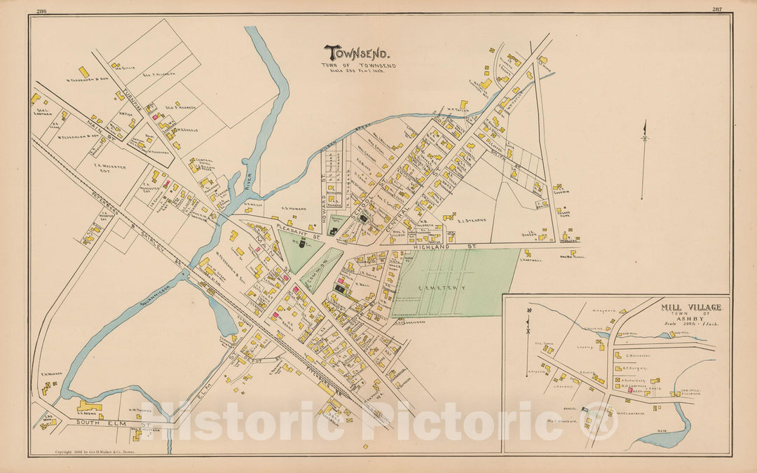 Historic Map : Atlas of Middlesex County, Massachusetts, Ashby & Townsend 1889 , Vintage Wall Art