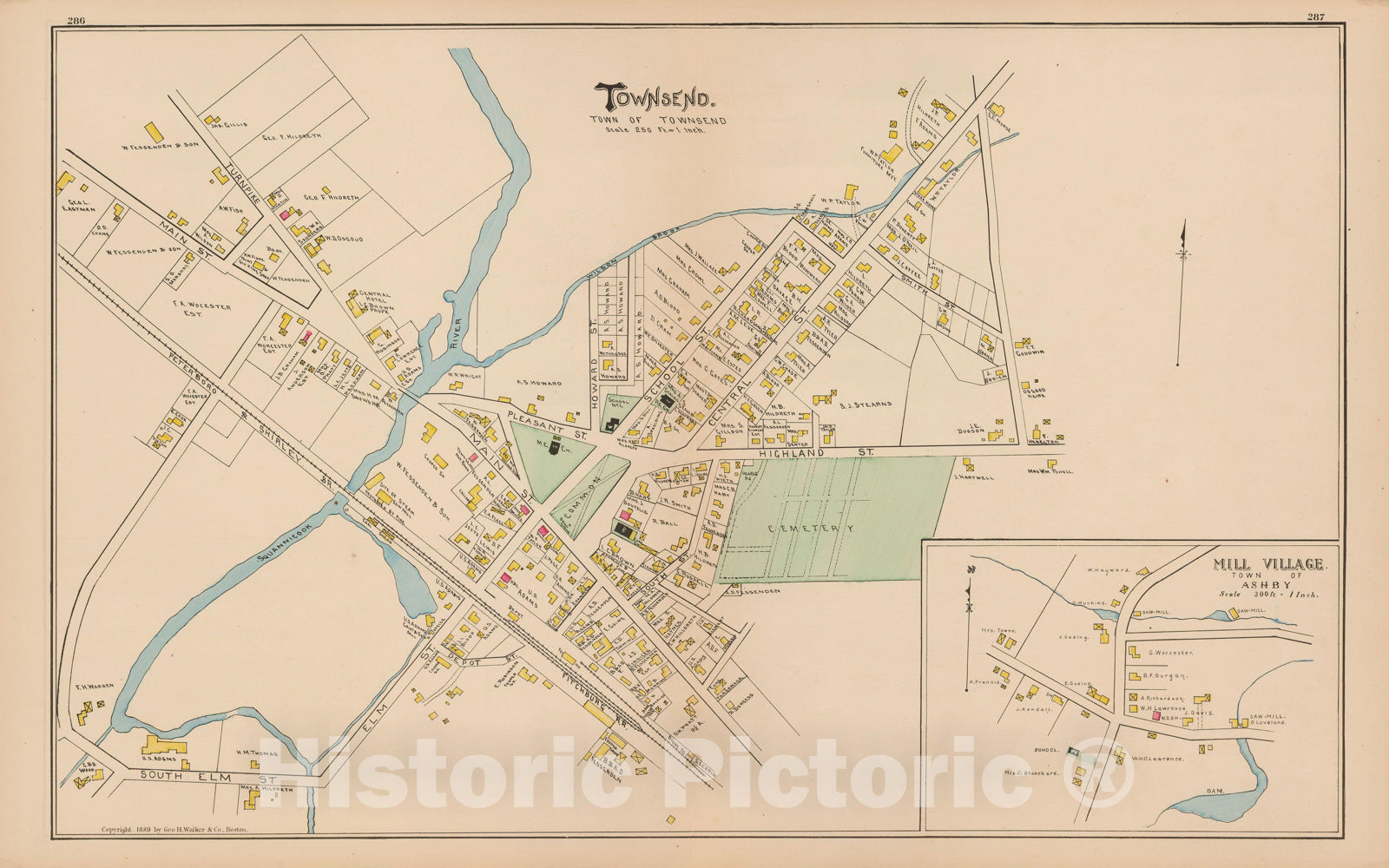 Historic Map : Atlas of Middlesex County, Massachusetts, Ashby & Townsend 1889 , Vintage Wall Art
