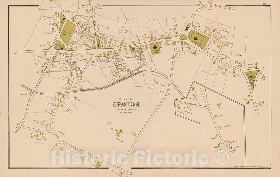 Historic Map : Atlas of Middlesex County, Massachusetts, Groton 1889 , Vintage Wall Art