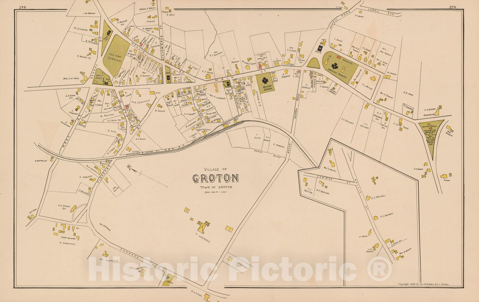 Historic Map : Atlas of Middlesex County, Massachusetts, Groton 1889 , Vintage Wall Art