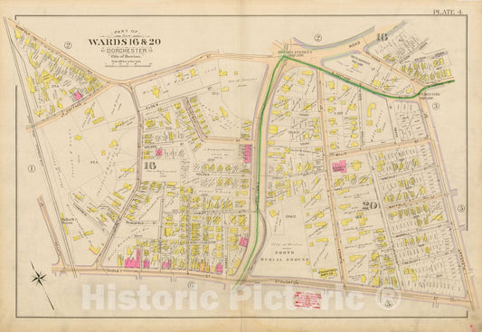 Historic Map : Atlas City of Boston, Vol. 5, Dorchester, Dorchester 1898 Plate 004 , Vintage Wall Art