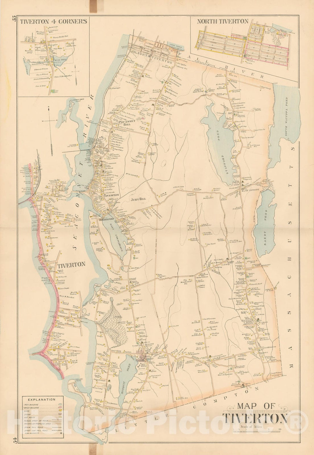 Historic Map : Atlas of Southern Rhode Island, Tiverton 1895 , Vintage Wall Art