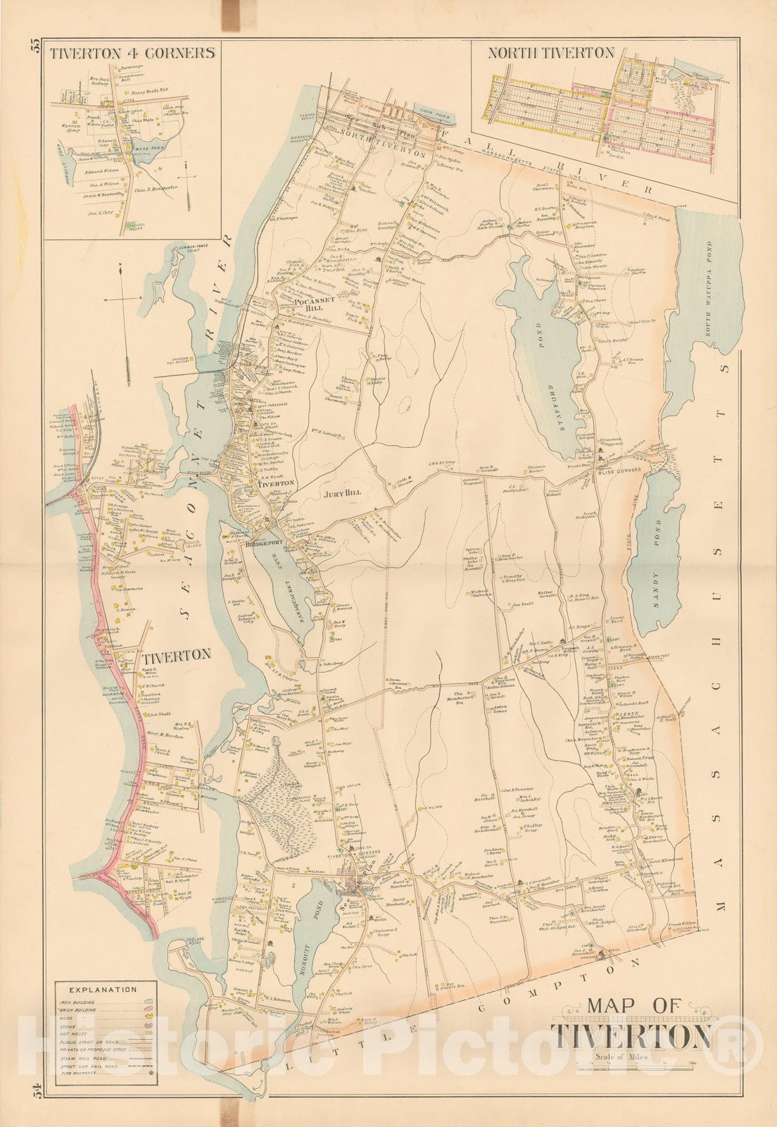 Historic Map : Atlas of Southern Rhode Island, Tiverton 1895 , Vintage Wall Art