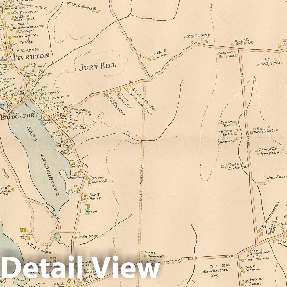 Historic Map : Atlas of Southern Rhode Island, Tiverton 1895 , Vintage Wall Art