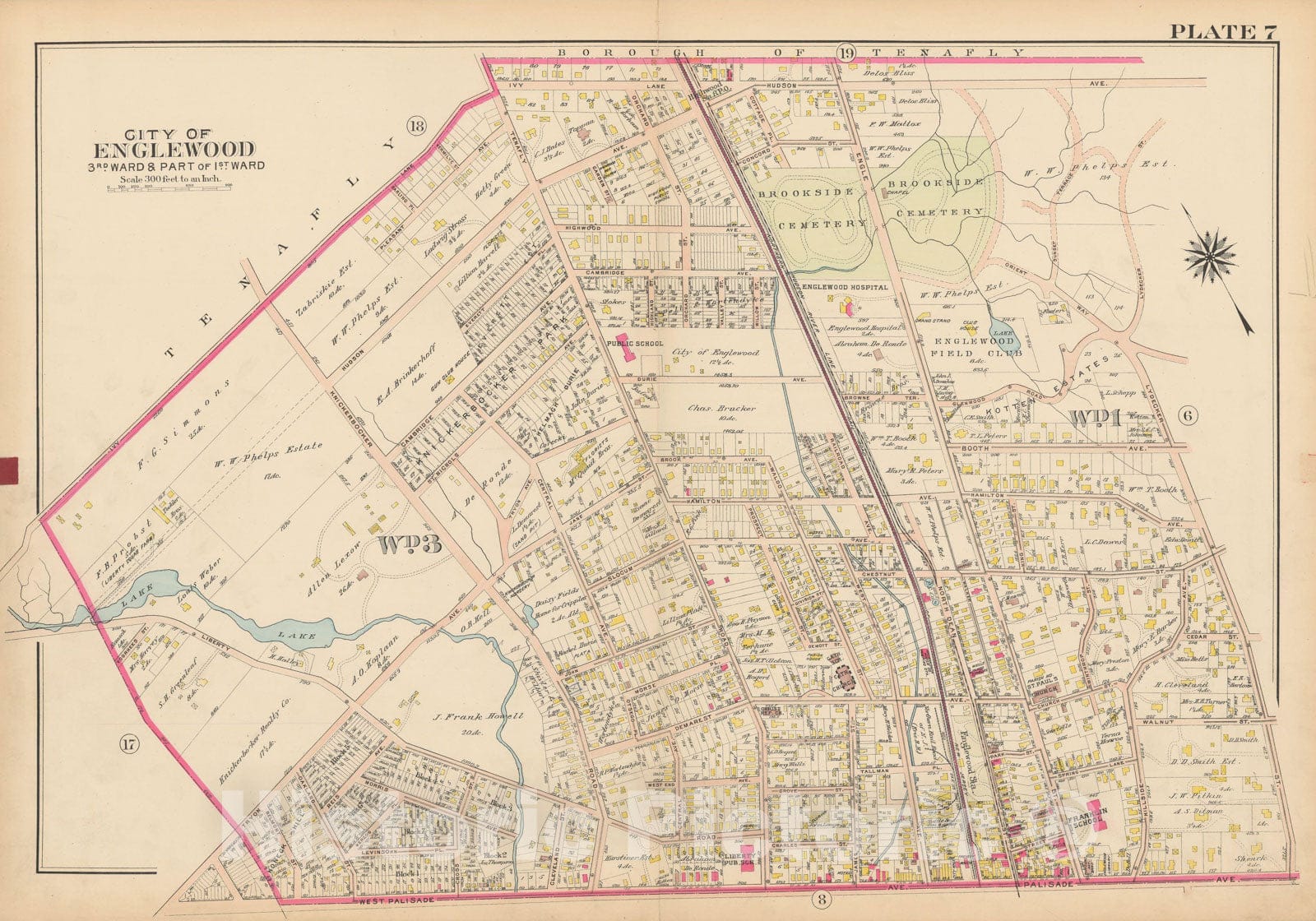 Historic Map : Atlas of Bergen County, New Jersey, Volume One, Englewood 1912 Plate 007 , Vintage Wall Art