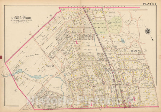 Historic Map : Atlas of Bergen County, New Jersey, Volume One, Englewood 1912 Plate 007 , Vintage Wall Art