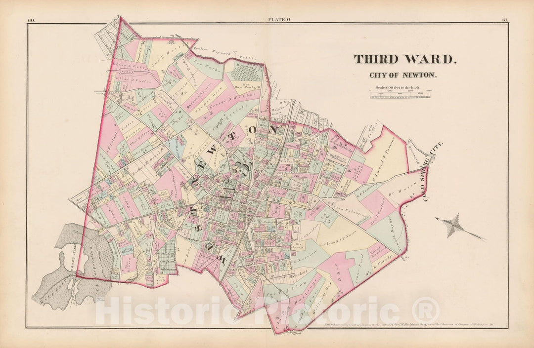 Historic Map : City of Newton, Middlesex County, Newton 1874 Plate O , Vintage Wall Art