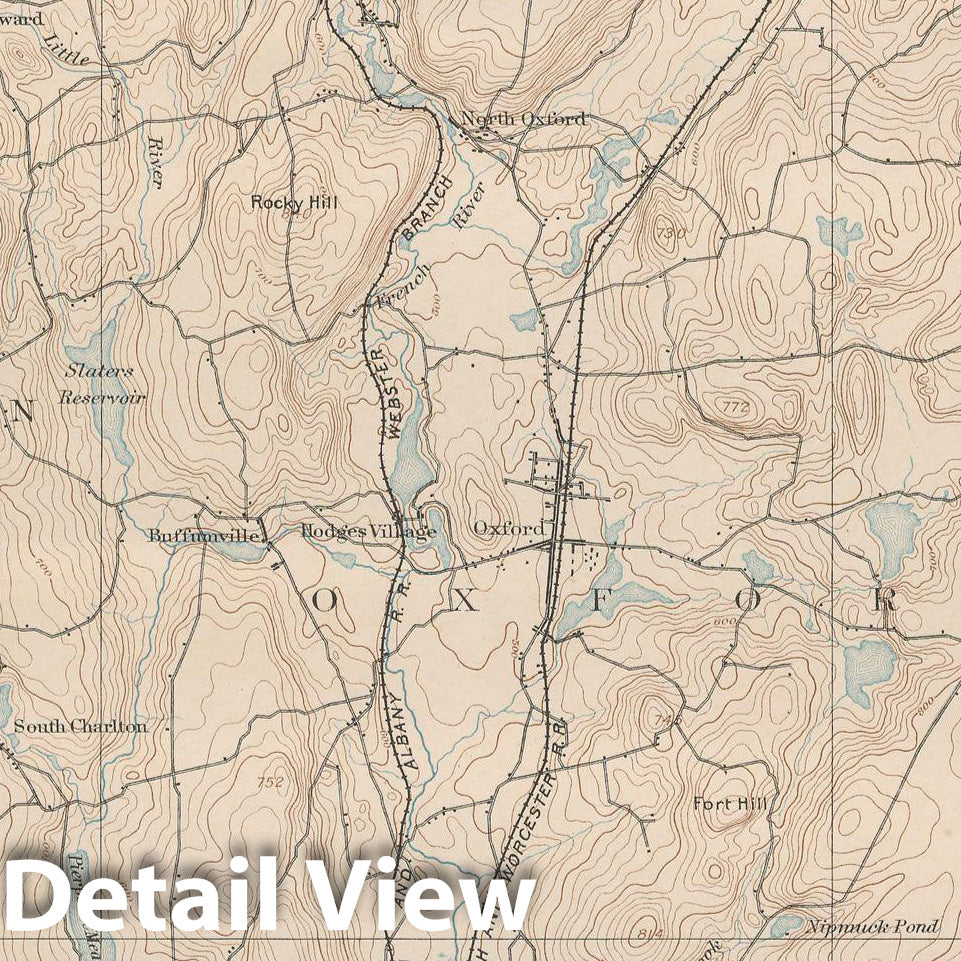 Historic Map : Atlas of Massachusetts, Charlton & Dudley & Oxford & Webster 1890 Page 21 Topographic Map , Vintage Wall Art
