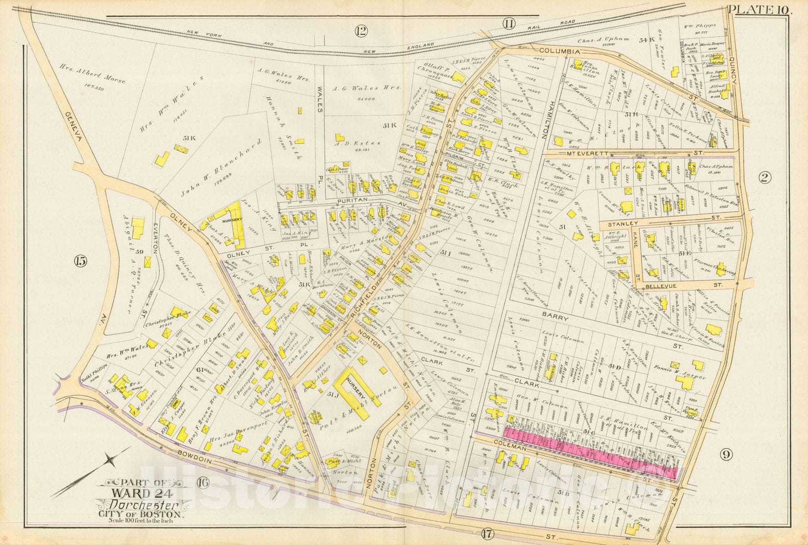 Historic Map : Atlas City of Boston, Vol. 5, Dorchester, Dorchester 1889 Plate 010 , Vintage Wall Art