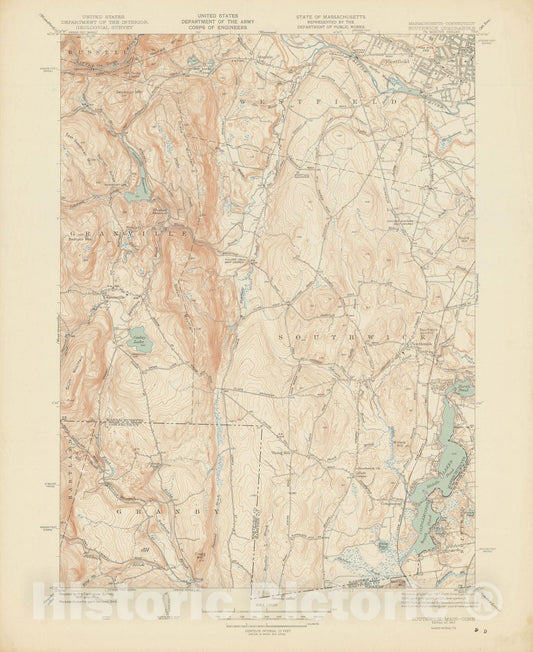 Historic Map : USGS 7.5 Minute Sheets and Quadrangles, Southwick & Westfield 1947 Topographic Map , Vintage Wall Art