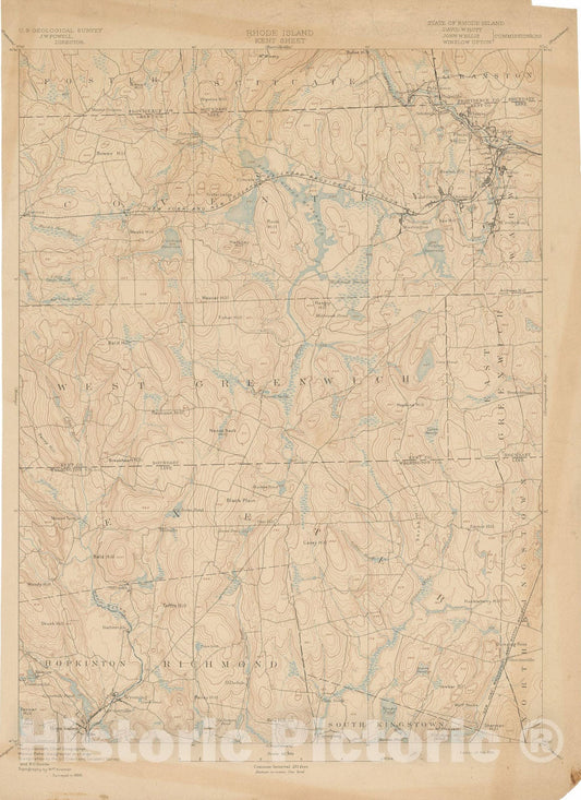 Historic Map : USGS 7.5 Minute Sheets and Quadrangles, Coventry & Crompton & Exeter & Phenix & West Greenwich 1894 Topographic Map , Vintage Wall Art