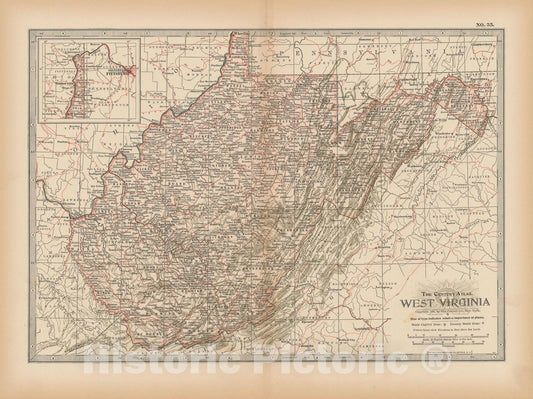 Historic Map : West Virginia 1897 , The Century Atlas World , Vintage Wall Art