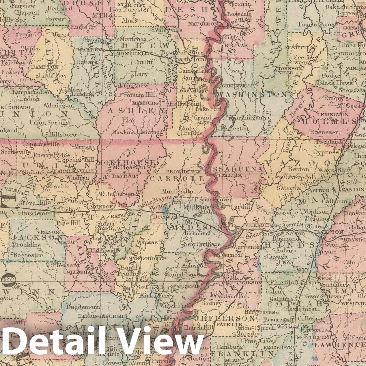 Historic Map : Arkansas & Louisiana & Mississippi 1882 , Mitchell's New General Atlas , Vintage Wall Art