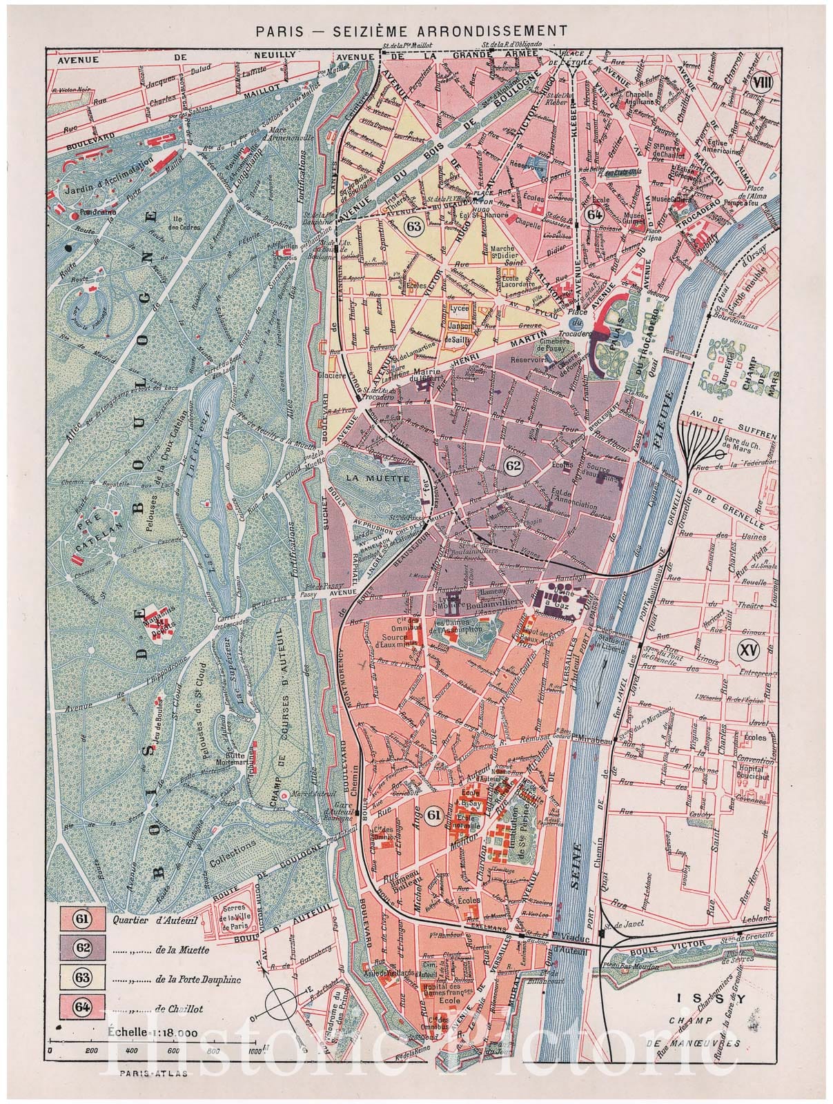 Historic Map : Europe, Paris 1900 16th Arrondissement , Vintage Wall Art