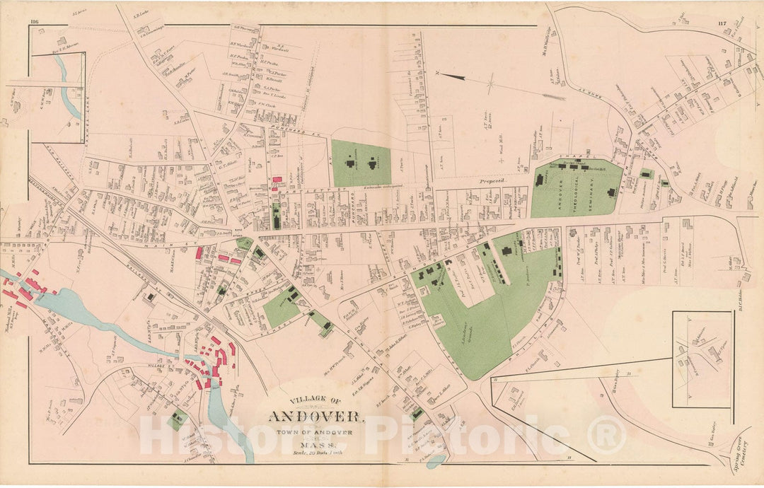Historic Map : Atlas of Essex County, Andover 1884 , v2, Vintage Wall Art