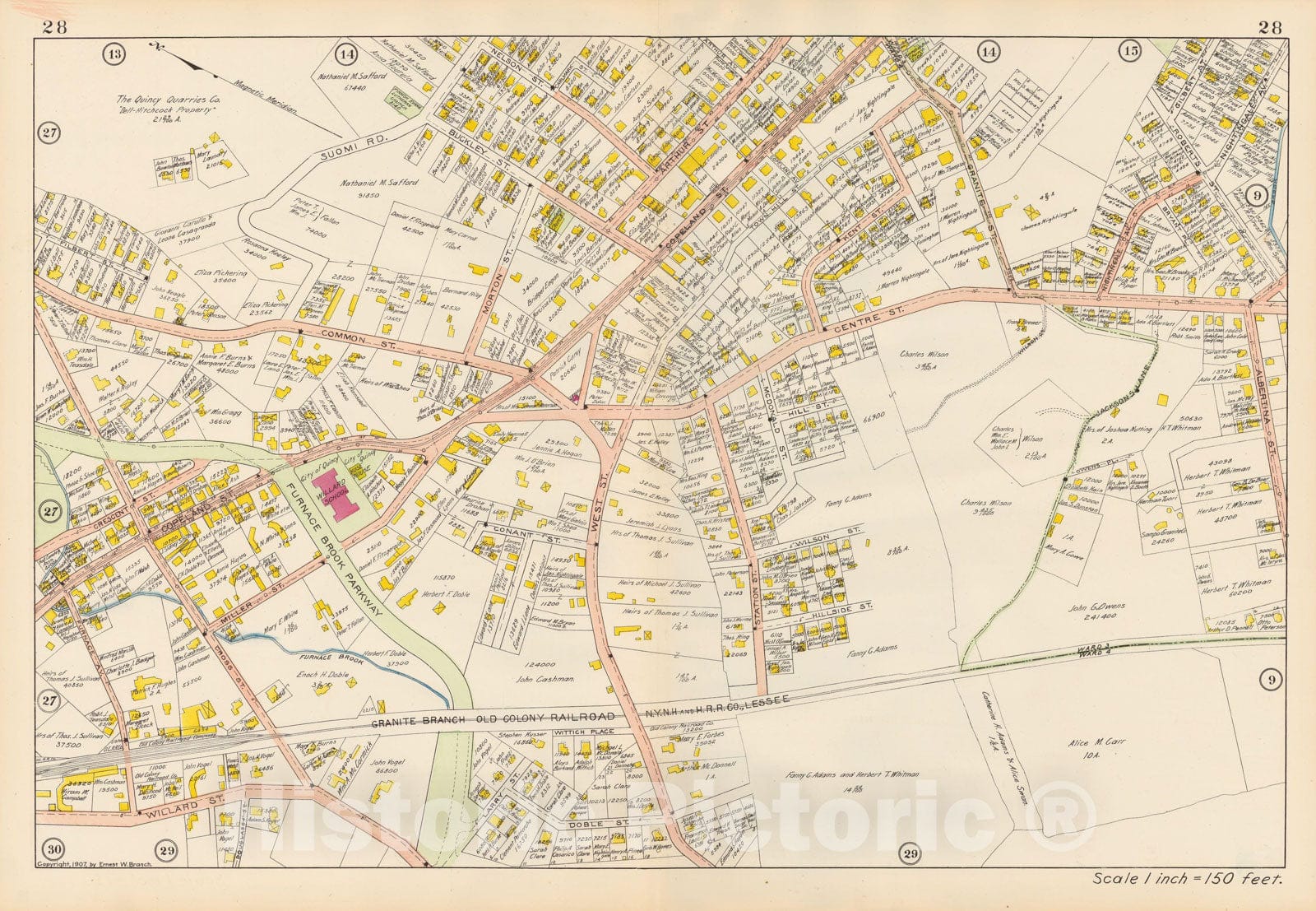 Historic Map : Atlas City of Quincy, Quincy 1907 Plate 028 , Vintage Wall Art