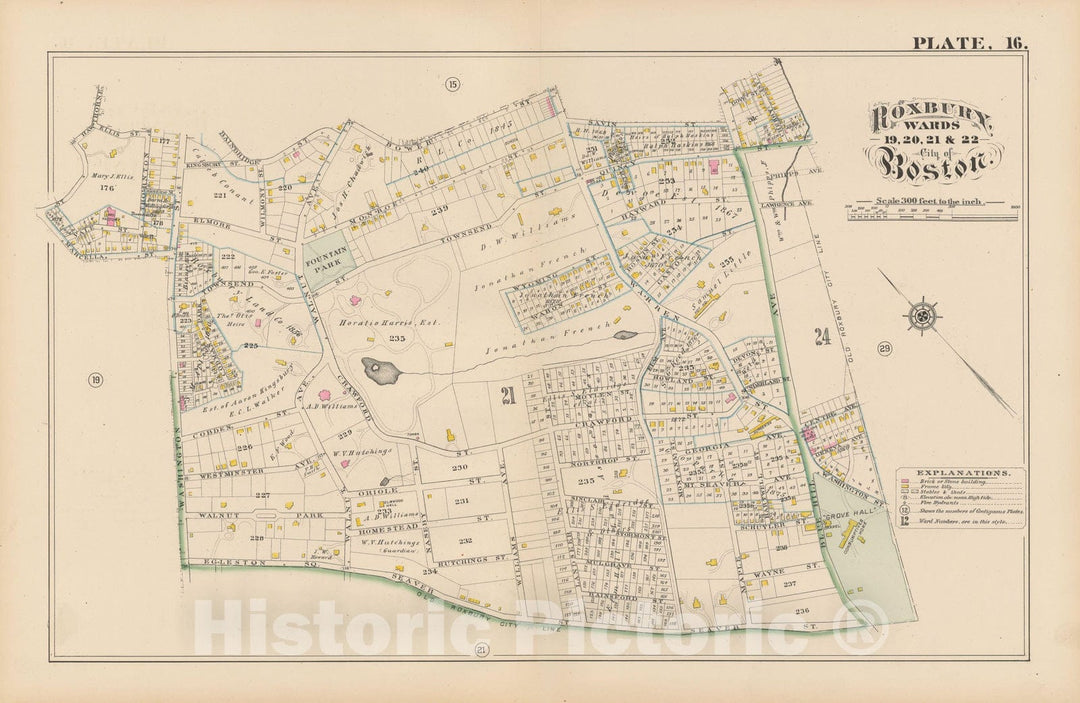 Historic Map : City Atlas of Boston, Massachusetts, Roxbury 1882 Plate 016 , Vintage Wall Art